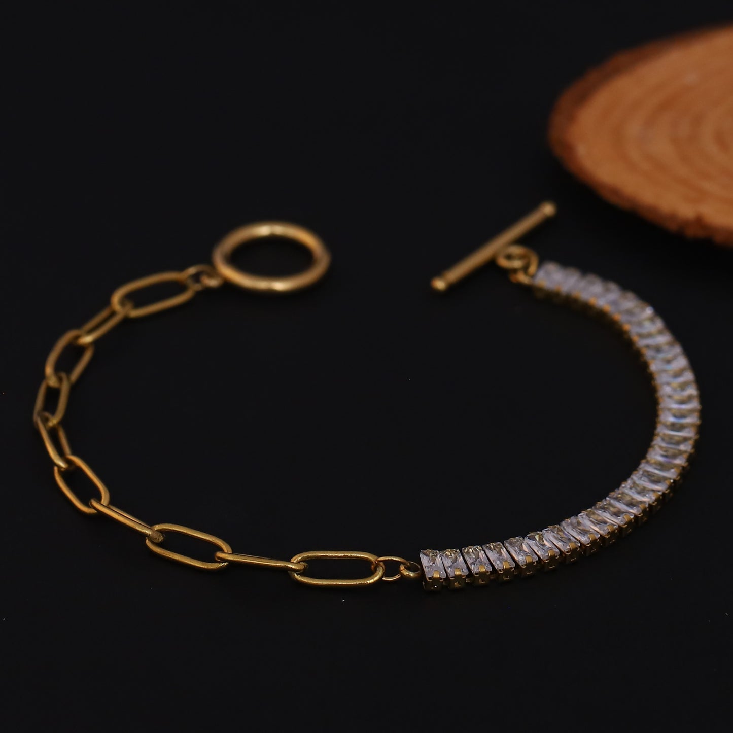 Elora Golden Crystal Link Bracelet with Toggle Clasp