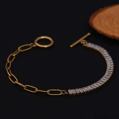 Elora Golden Crystal Link Bracelet with Toggle Clasp