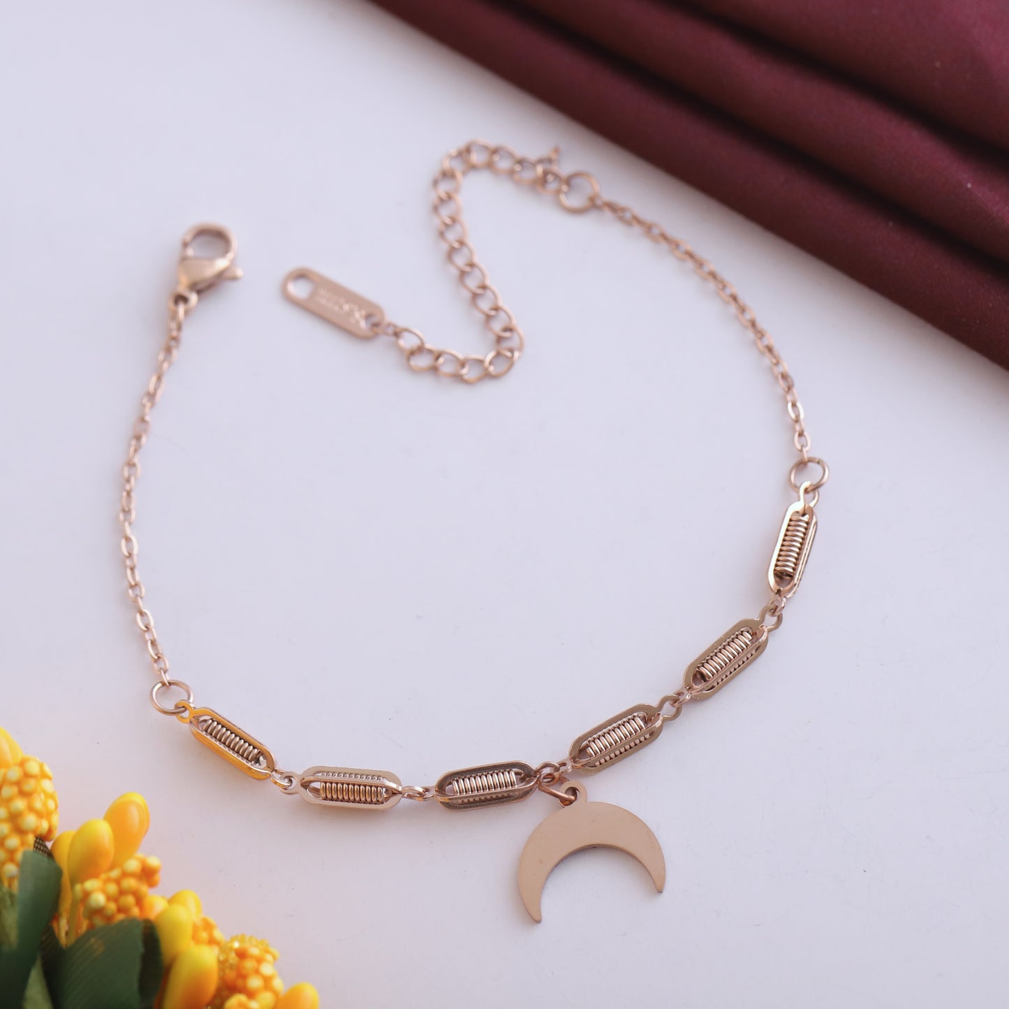 Elora Rose Gold Crescent Moon Charm Bracelet