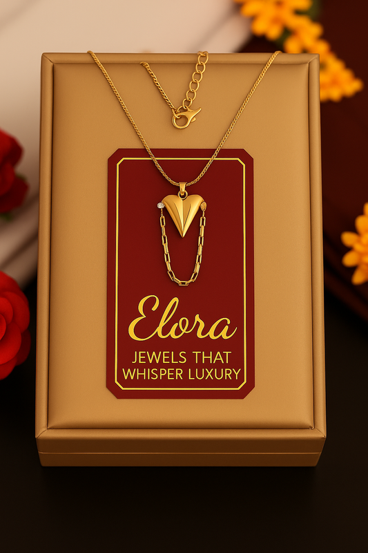 Elora Elegant V- Emblem gold plated heart pendant chain