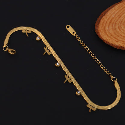 Elora Golden Dragonfly Charm Bracelet with Crystal Accents