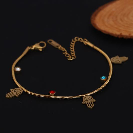 Elora Gold Plated  Hamsa Hand Bracelet with Multicolor Stones