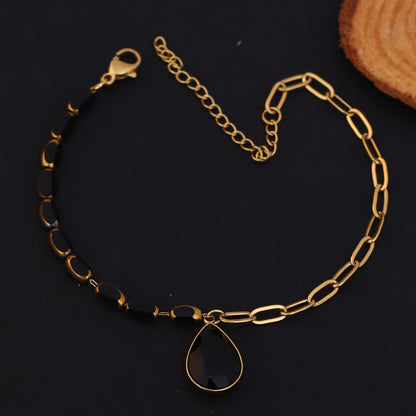 Elora Golden Black Teardrop Pendant Bracelet