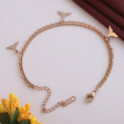 Elora Rose-Gold Whale Tail Double Chain Bracelets