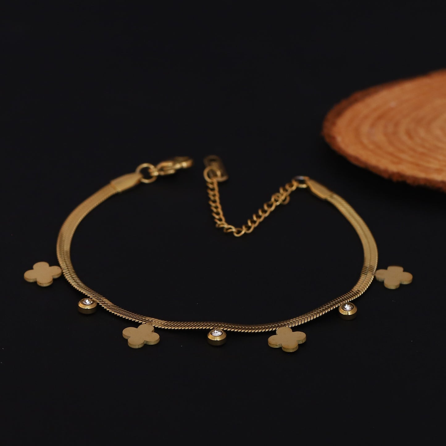 Elora Clover Charm Bracelet with CZ Accents