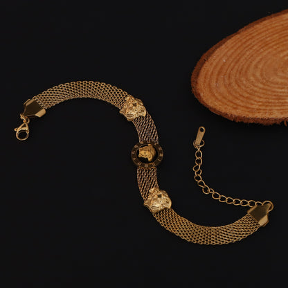 Elora Golden Multi-Strand Lion Head Bracelet