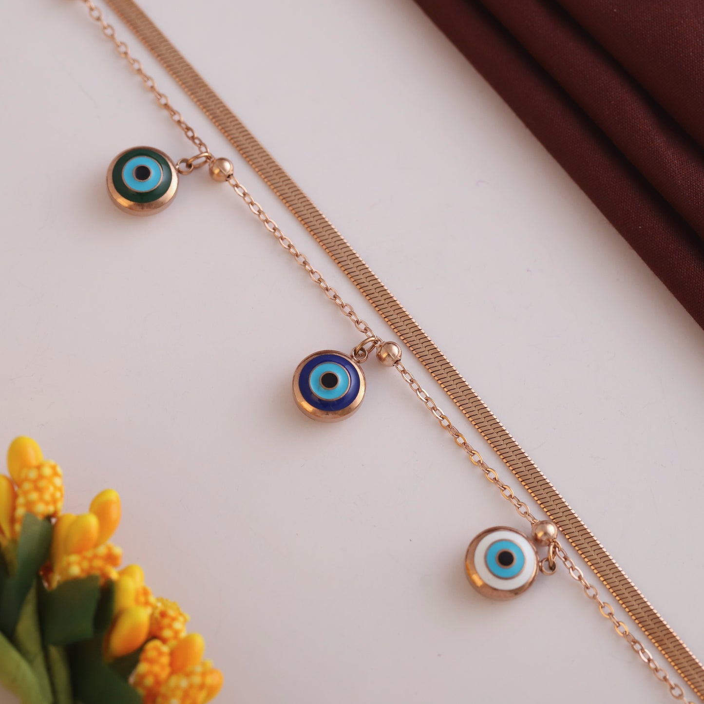 Elora Rose Gold Evil Eye Charm Bracelet