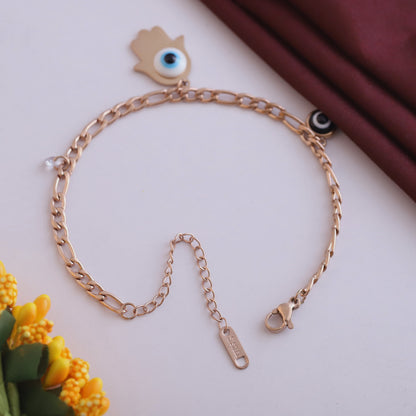 Elora Rose Gold Plated Hamsa Evil Eye Protection Bracelet
