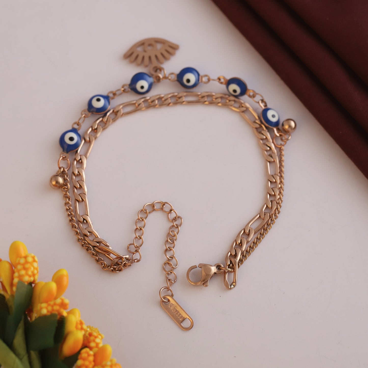 Elora Rose Gold Plated Evil Eye Charm Chain Bracelet