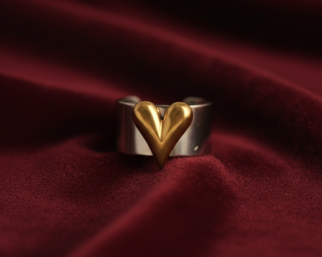 Elora Gold Plated Volumetric Heart Cuff Ring