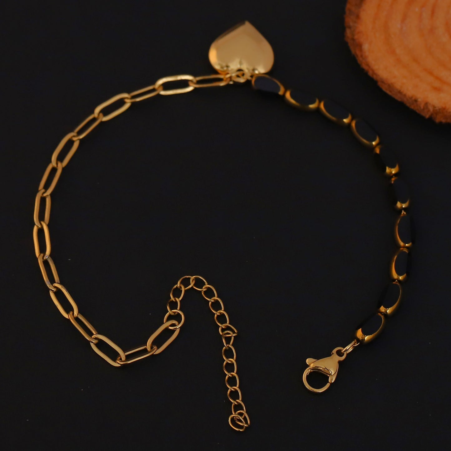 Elora Golden Heart Charm Dual Chain Bracelet