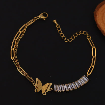 Elora Golden Butterfly Charm Bracelet with Crystal Accents