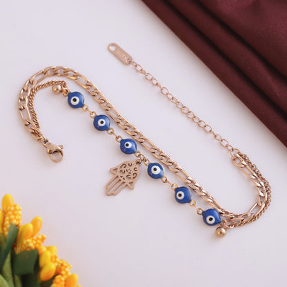 Elora Rose Gold Evil Eye & Floral Charm Bracelet