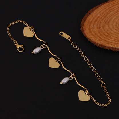 Elora Golden Heart & Pearl Charm bracelet