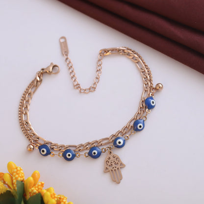 Elora Rose Gold Evil Eye & Floral Charm Bracelet