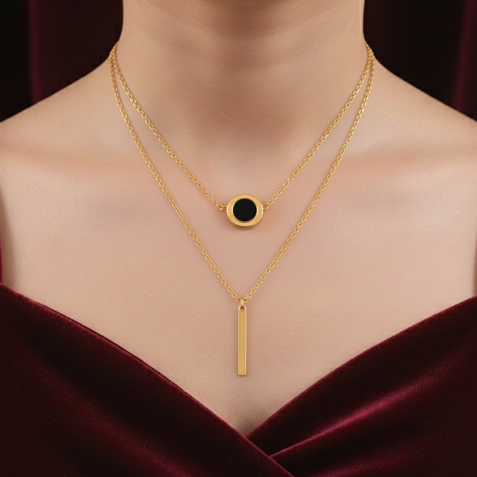 Elora Gold PlatedDual Layer Geometric Pendant Necklace
