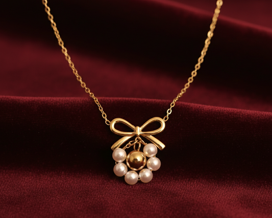 Elora Pearl Bow Charm Necklace