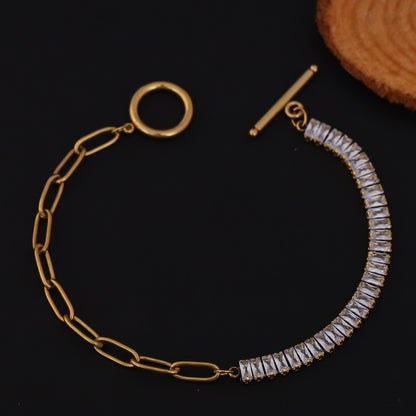 Elora Golden Crystal Link Bracelet with Toggle Clasp