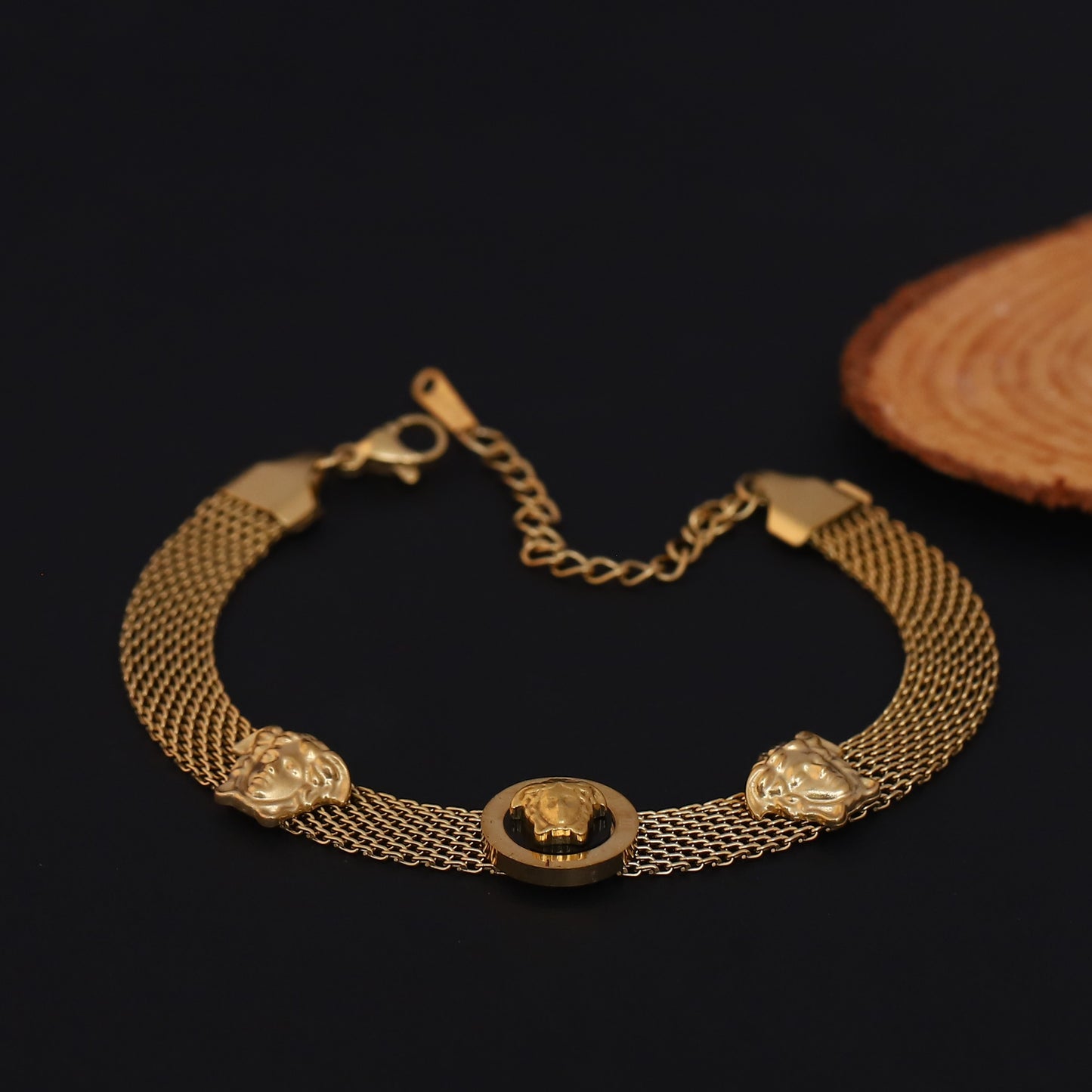Elora Golden Multi-Strand Lion Head Bracelet