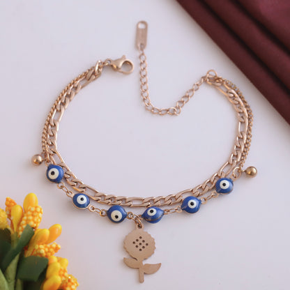 Elora Rose Gold Evil Eye & Floral Charm Bracelet