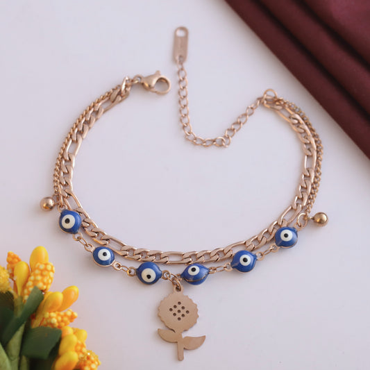 Elora Rose Gold Evil Eye & Floral Charm Bracelet