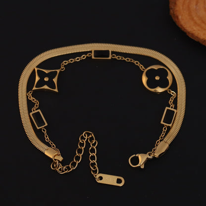 Elora Noir Elegance Dual Chain Bracelet – Luxe Clover Edition