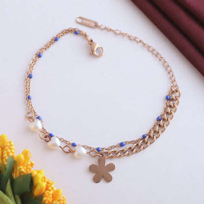 Elora Rose Gold Pearl & Clover Charm Bracelet