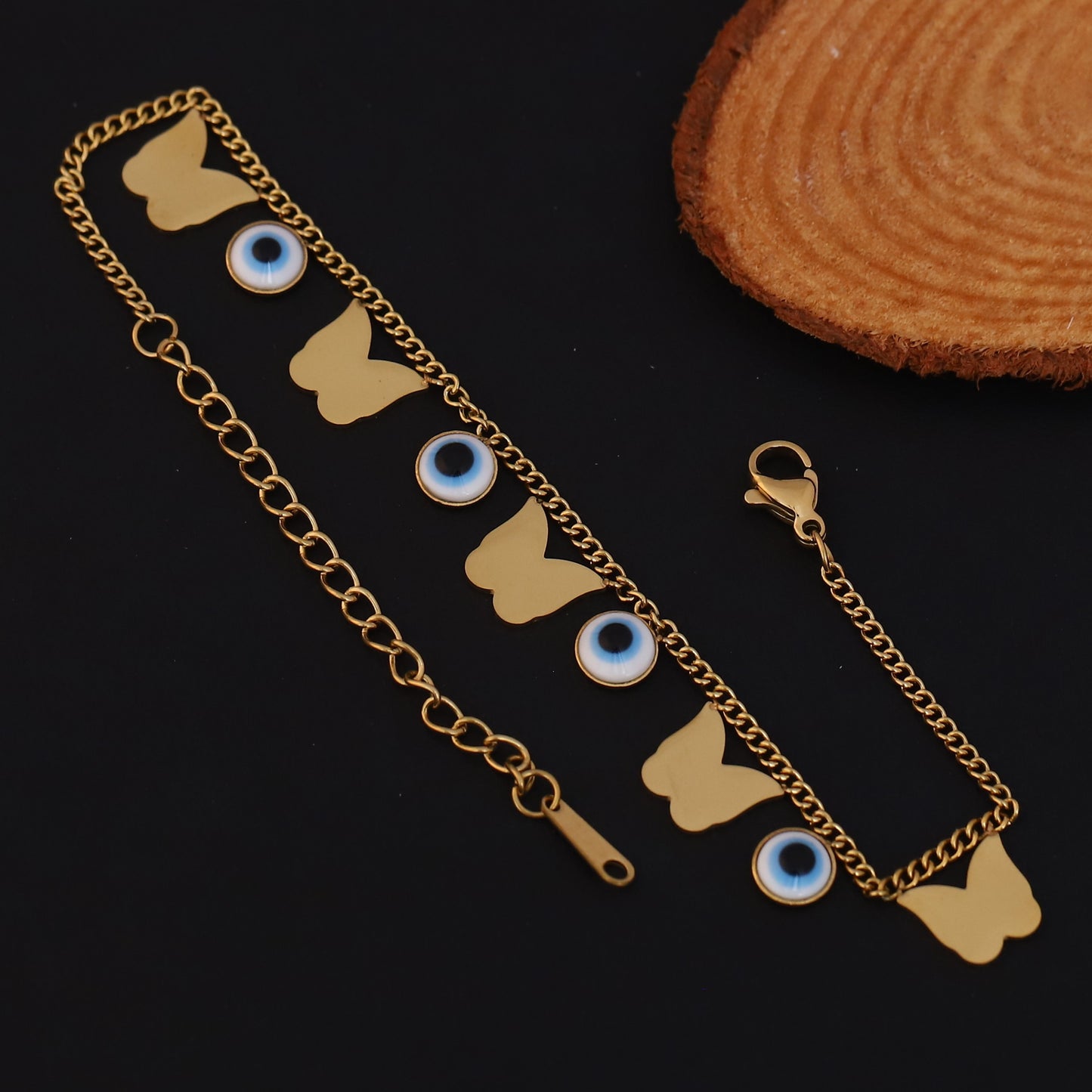 Elora Golden Butterfly & Evil Eye Charm Bracelet