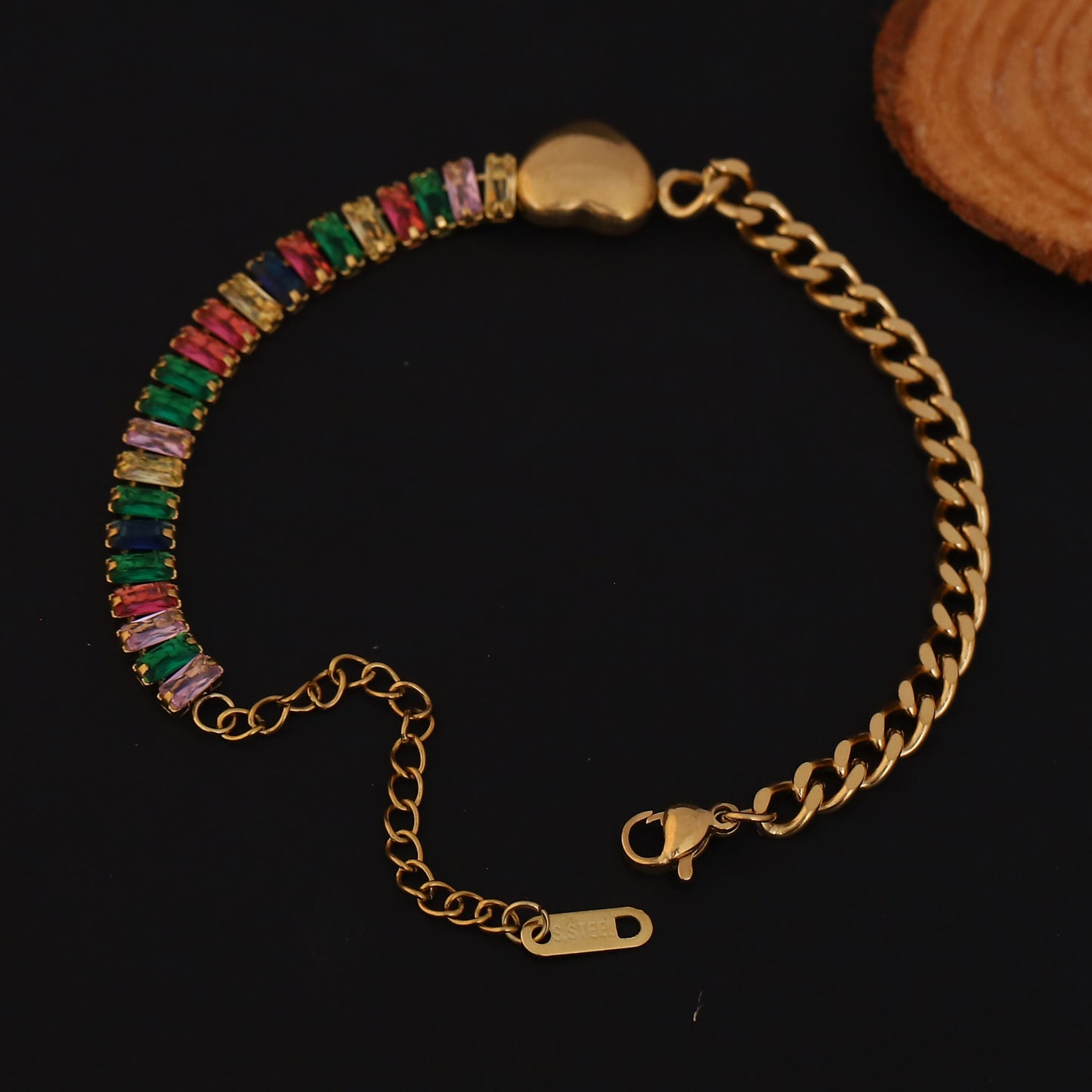 Elora Prism Heart Chain Bracelet – Rainbow Luxe Edition