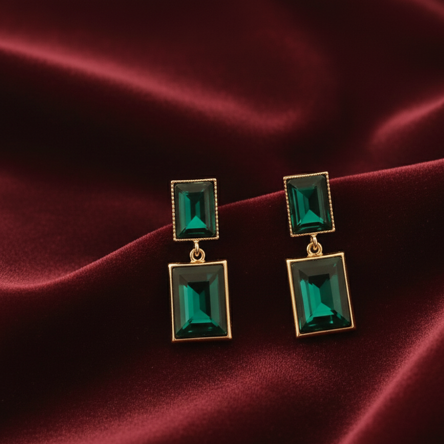 Elora Gold Plated Rectangle Link Pearl Drops Earrings