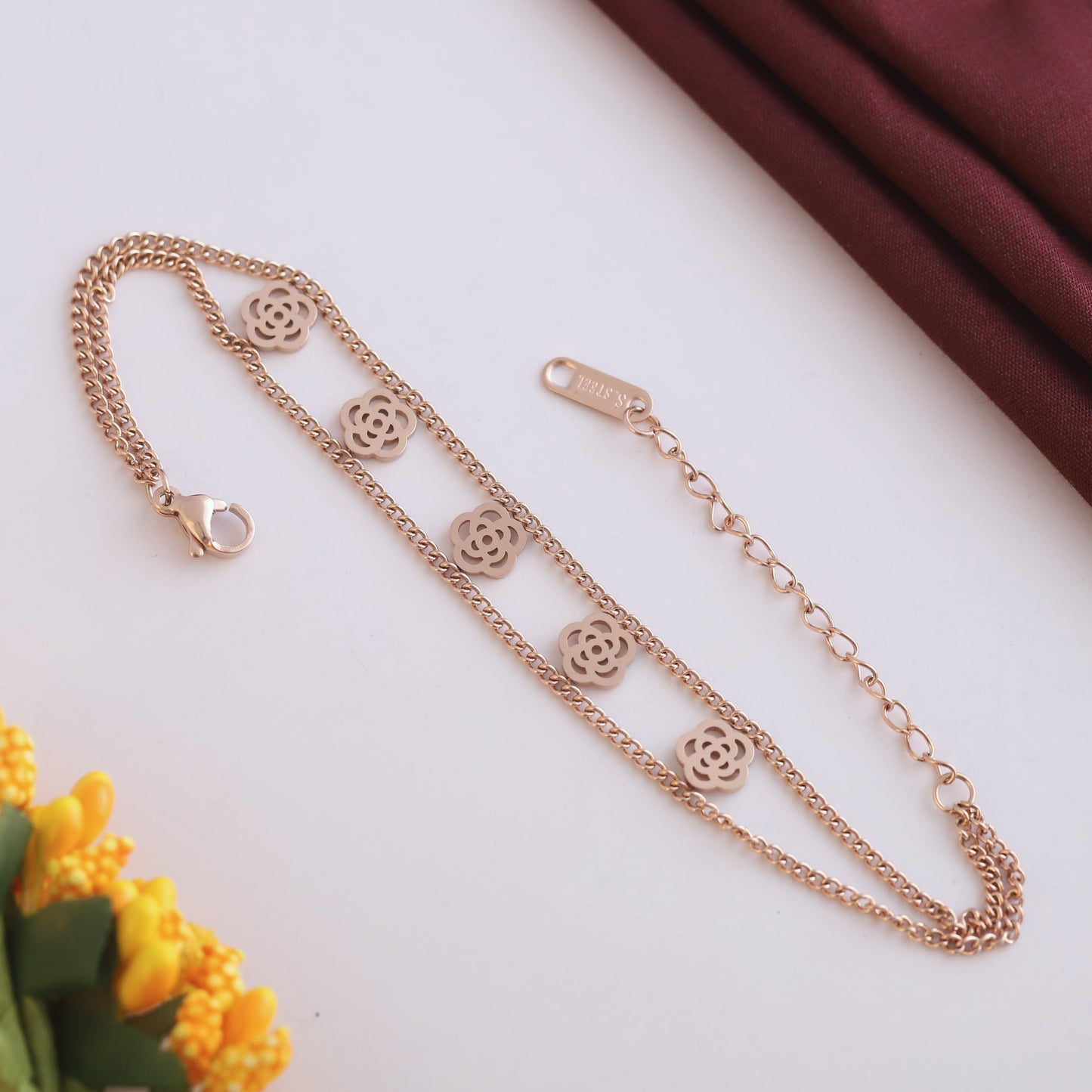 Elora Rose Gold Floral Charm Bracelet