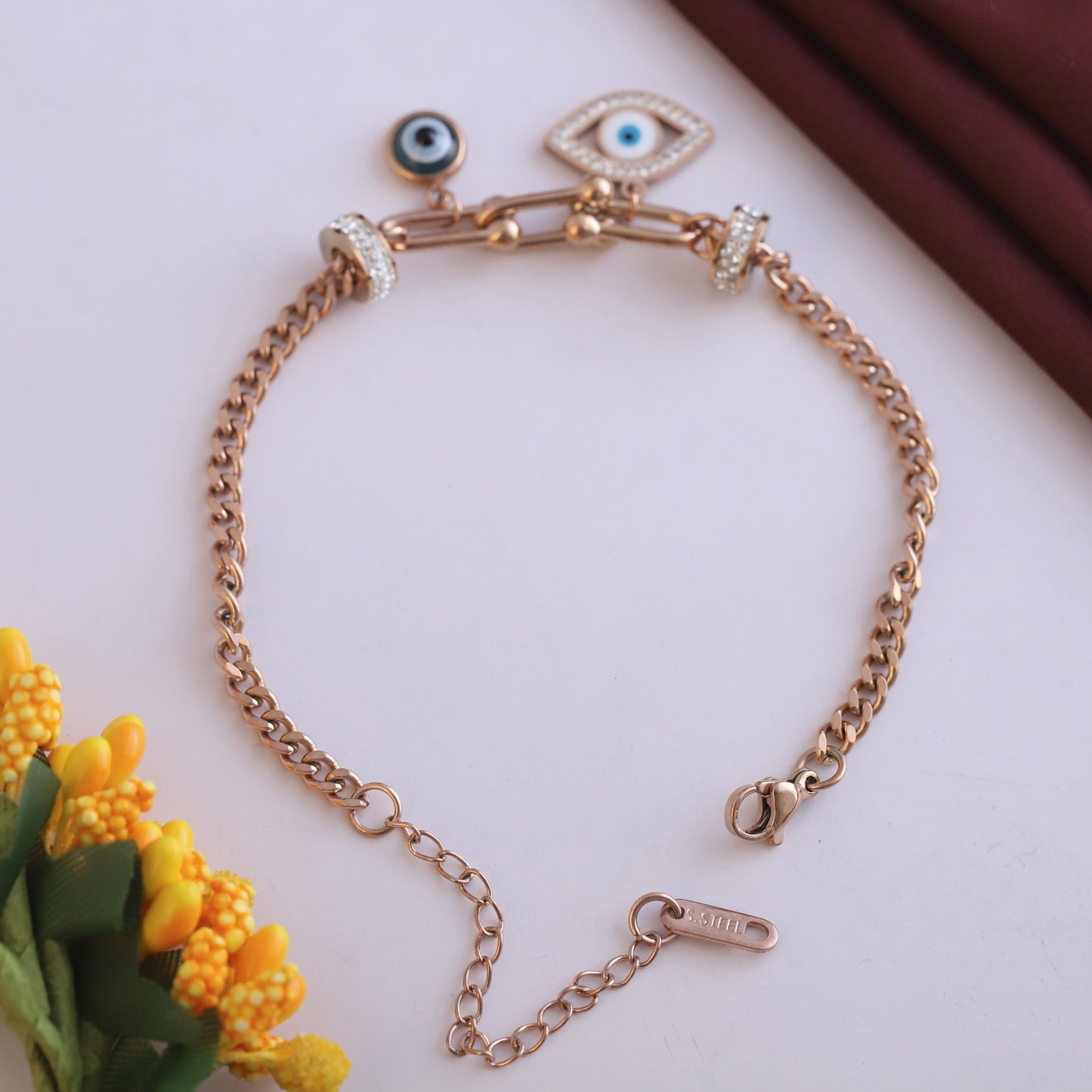 Elora Rose Gold Evil Eye Charm Bracelet
