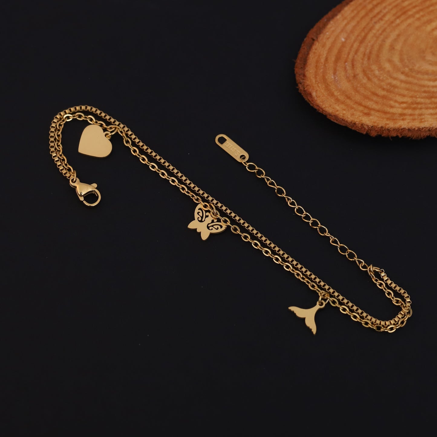 Elora Golden Butterfly & Heart Dual Charm Bracelet