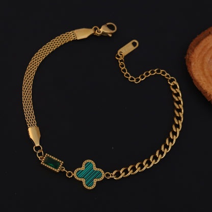 Elora Golden Dual Chain Bracelet with Green Charm Accents
