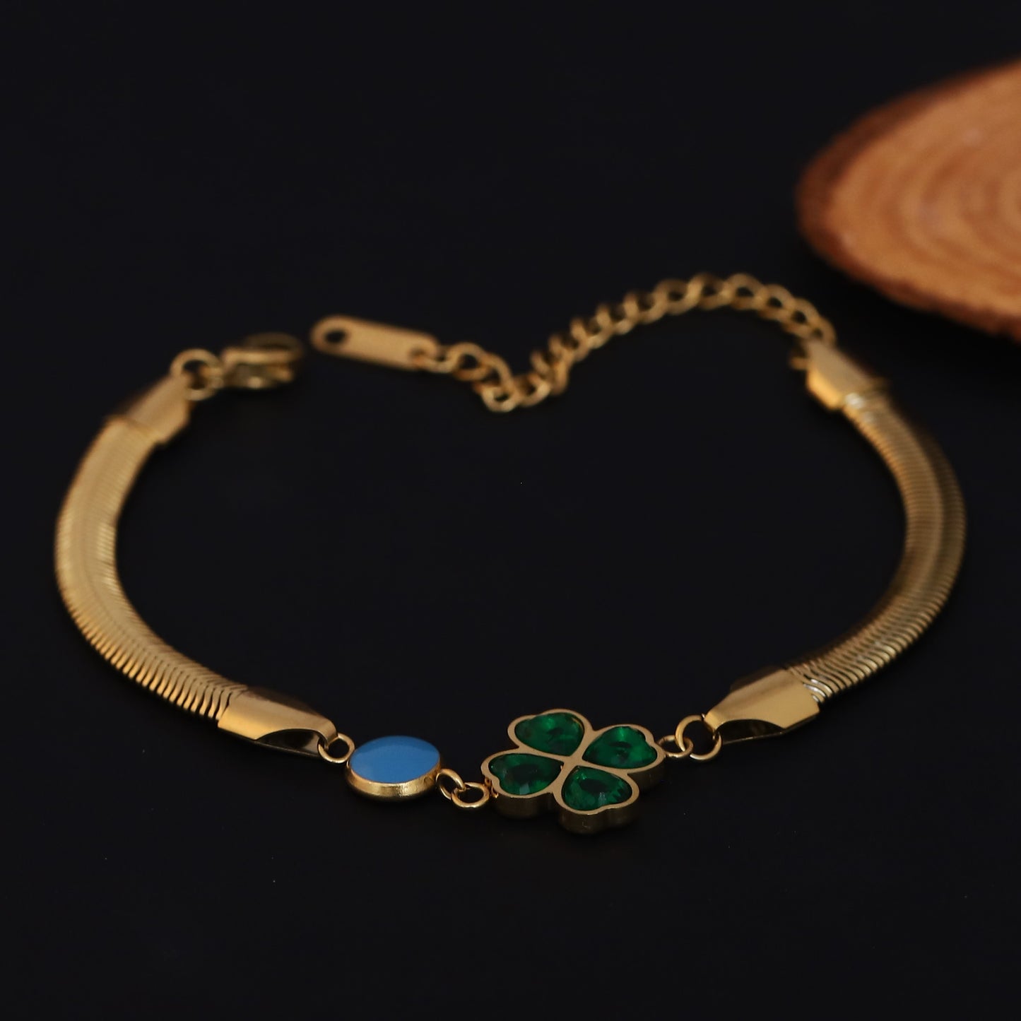 Elora Elegant Four-Leaf Clover & Blue Stone Gold-Plated bracelet