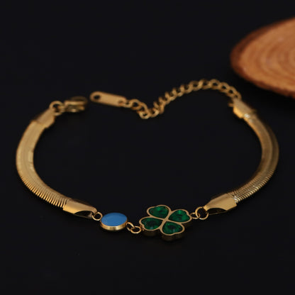 Elora Elegant Four-Leaf Clover & Blue Stone Gold-Plated bracelet