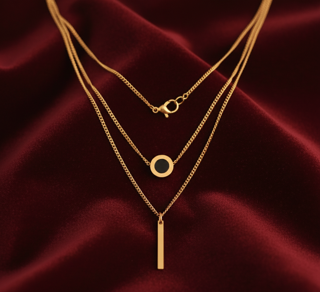 Elora Gold PlatedDual Layer Geometric Pendant Necklace