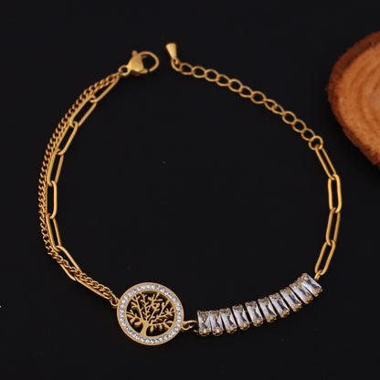 Elora Golden Tree of Life Bracelet with Crystal Accents