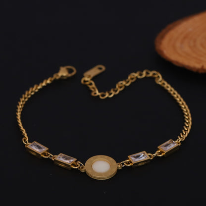 Elora Golden Roman Dial Bracelet with White Stone & Crystal Accents
