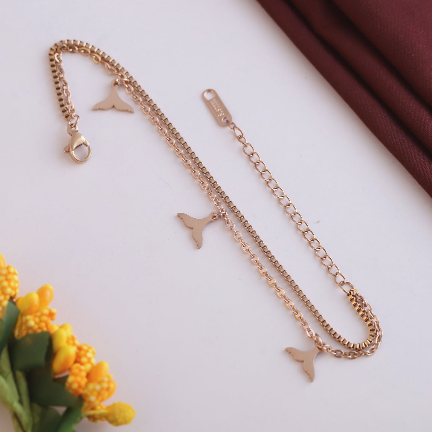 Elora Rose-Gold Whale Tail Double Chain Bracelets