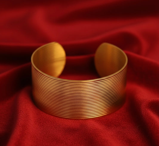 Elora Ribbed Finish Wide Gold Cuff