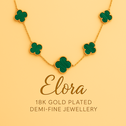 Elora clover shaped green malachite stone chain