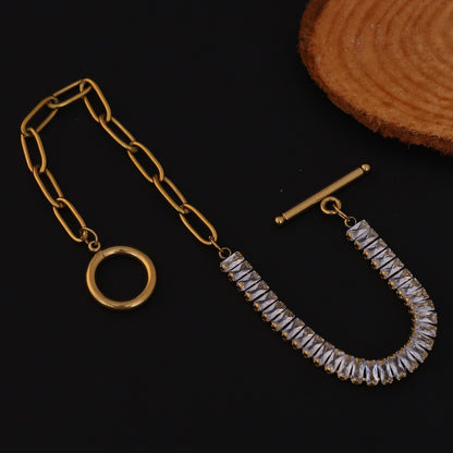 Elora Golden Crystal Link Bracelet with Toggle Clasp