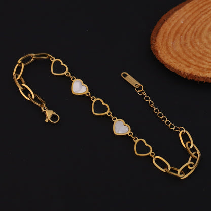 Elora Amour Link Heart Bracelet – White Elegance Edition