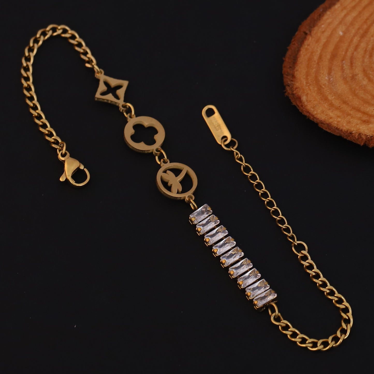 Elora Golden Geometric Charm Bracelet with Crystal Accents