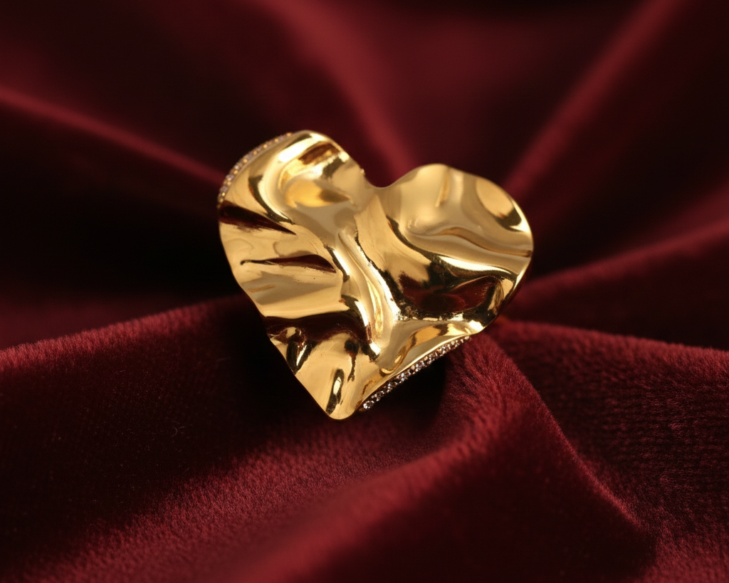Elora Gold Plated Crinkled Heart Ring