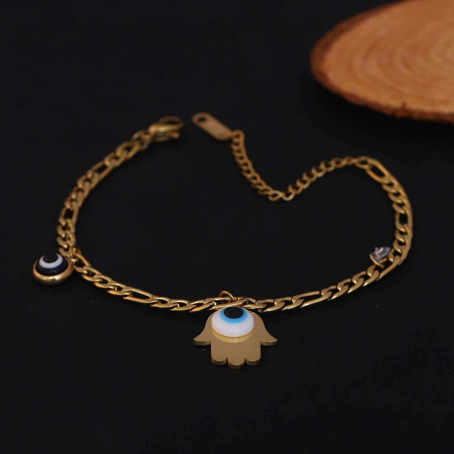 Elora Gold Plated Evil Eye Hamsa Hand Protection Bracelet