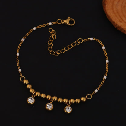 Elora Gold Plated  Beaded  with White Beads & Sparkling Stone Charms Bracelet