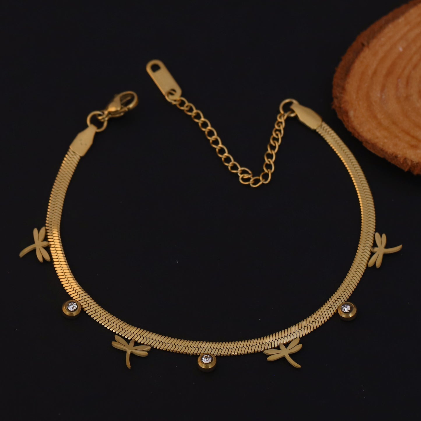 Elora Golden Dragonfly Charm Bracelet with Crystal Accents