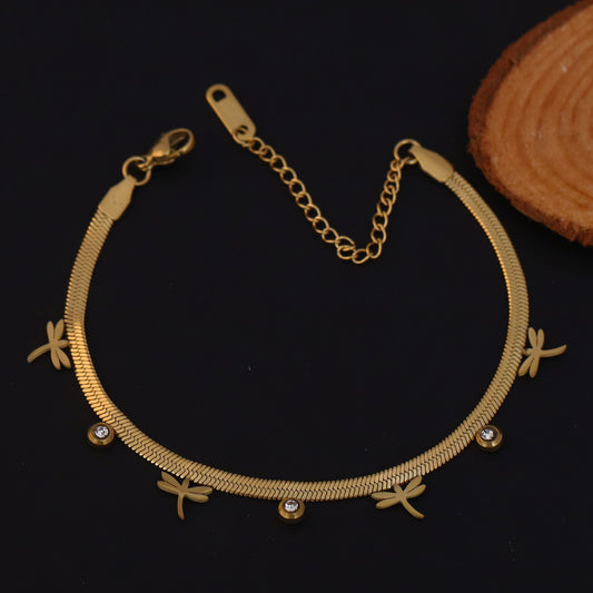 Elora Golden Dragonfly Charm Bracelet with Crystal Accents